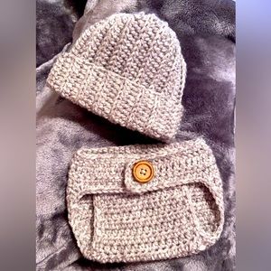 Crochet diaper cover beanie combo